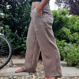 Women&#39;s muslin pants | airy muslin pants | pants | beige | summer pants | Marlene pants | culottes | women&#39;s sizes 34 to 46