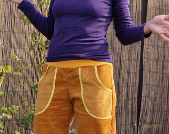 Corduroy trousers * TAKE it AWAY * Women long climbing trousers women&#39;s trousers made of corduroy, gold yellow trousers made of corduroy, harem pants, trousers made of corduroy, loose fit, corduroy trousers