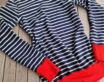 Long-sleeved shirt ** Hannah ** Retro stripes blue women's shirt, t-shirt with long sleeves, striped shirt for women, women's t-shirt, striped shirt