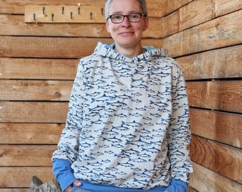 Damestrui van zacht canvas, hoodie, hoodie met capuchon, hoodie, trui voor dames van jeans, top van canvas, oversized retrotrui