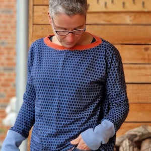 Sweatshirt batwing shirt ** Hanni ** Retro dots blue, maritime, shirt for women, women&#39;s shirt with long sleeves, striped shirt, BOHO