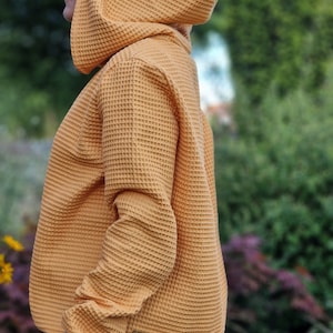 Waffle Muslin Hoodie, Hooded Sweatshirt, Hoodie, Sweater for Women Made of Cotton, Top Made of Muslin Oversized Waffle Sweater