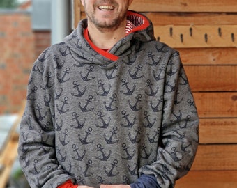 Outdoor hoodie made of fleece, hooded sweater, hoodie, sweater for men made of AlpenFleece top made of fleece oversized jacket anchor maritime