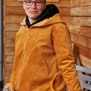 Chaqueta de exterior de pana, chaqueta con capucha, sudadera con capucha para mujer de pana resistente, parte superior de pana, chaqueta oversize, chaqueta, suéter retro