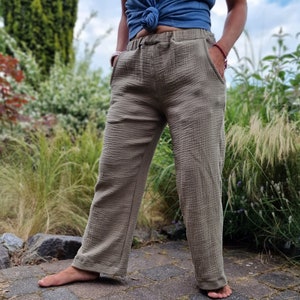 Muslin pants for women | airy pants made of muslin | pants | khaki green | summer pants | Marlene pants | culottes | women&#39;s sizes 34 to 46 | women&#39;s pants