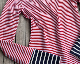 Long-sleeved shirt ** Hannah ** Retro red, stripes maritime, shirt for women, women's shirt with long sleeves, size s - xxl, shirt striped shirt