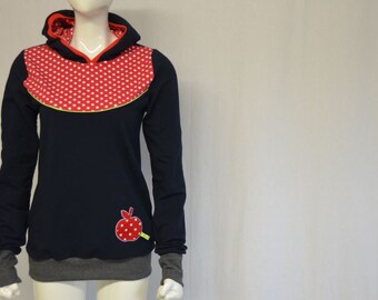 Hoodie   *  Lori * Kapuzenpulli Retro Fruit Apple Pullover für Damen,  DamenPullover, Pullover mit Kapuze Sweatshirt Damen Sweater navy blau