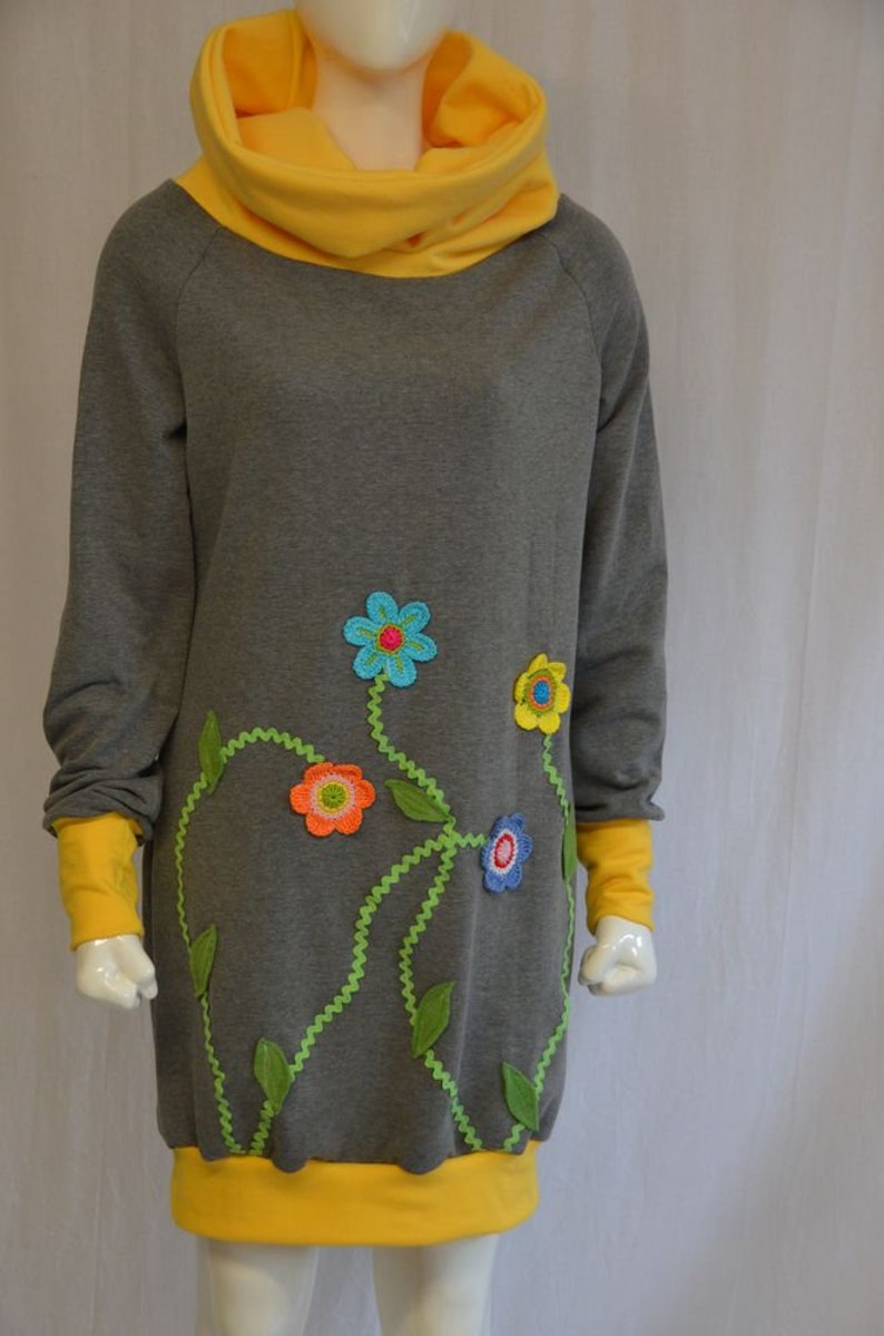 Sweat Kleid mit großem Kragen Kleid Luise retro Blumen Flower Blumenkleid aus sweat, Sweatshirt Kleid Damenkleid Sweatkleid für Damen Bild 3