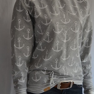 casual oversized sweatshirt sweater anchor sweater for women, women&#39;s sweater, maritime, grey sweatshirt sweater for women with anchor motif