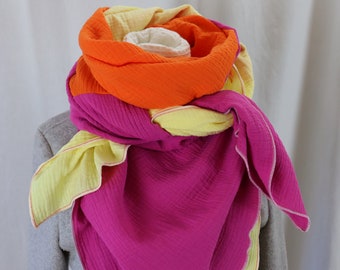 Musselintuch XXL Tuch Damen Schal orange pink gelb Schal für Damen,  Damentuch,  Damenschal aus Musselin,  weicher Schal für Damen