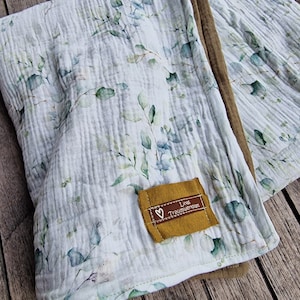 Muslin blanket eucalyptus branches romantic small blanket made of muslin colors freely selectable 4-ply cozy blanket wellness summer blanket bedspread