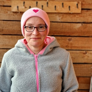 Stylish beanie hat for women heart pink unisex hat made of knit soft winter hat, gift for women organic fashion, surfwear, knitted hat