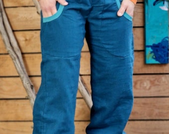 Pantalones de muselina para mujer | Pantalones de muselina vaporosos | Pantalones de salón | Petróleo | Pantalones de verano | Pantalones anchos | Culottes | Tallas de mujer 34 a 50