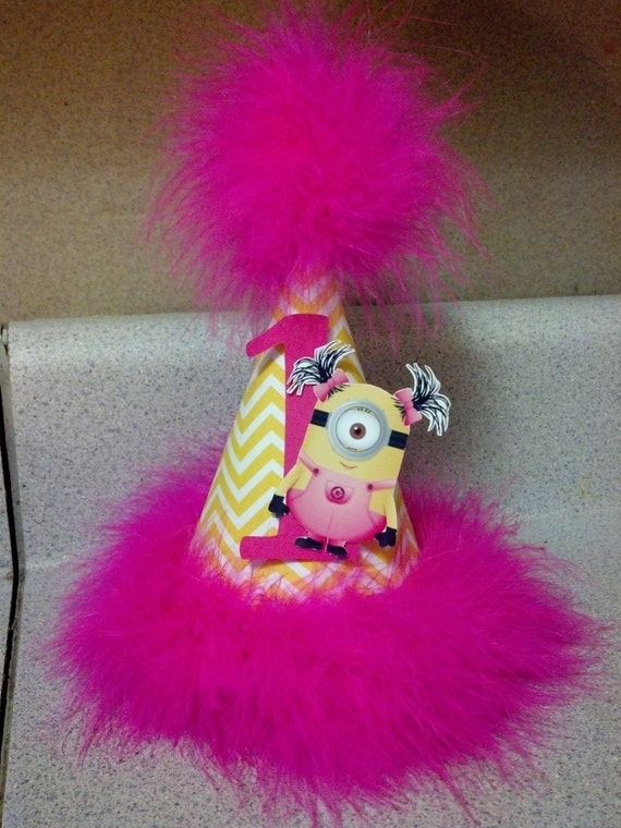 Pink And Yellow Girl Minion 1st Birthday Or Any Age Party Hat Etsy