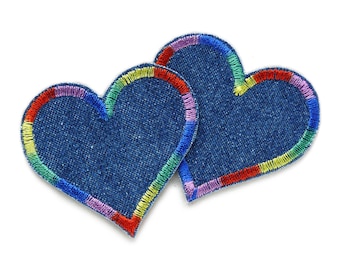Toppe termoadesive a forma di cuore arcobaleno, confezione da 2 - 5,5 cm - Toppe a forma di cuore Pride per jeans, toppe termoadesive