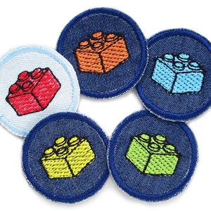 Set of 5 jeans patches embroidered building blocks, 4 cm, mini trouser patches, iron-on patches for boys