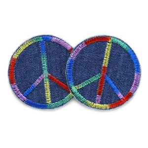 2 Mini Aufnäher Peace, Friedenzeichen Bügelbild, 4 cm, Regenbogen Jeansflicken Aufbügler Bild 2