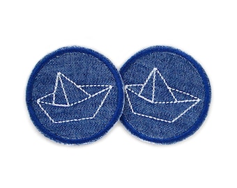 Ironing picture paper boat set of 2, 5 cm, patch paper boat ship embroidered, maritime trouser patching for ironing