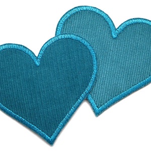 Heart cord patch set of 2, heart patches for ironing petrol made of corduroy patches image 1