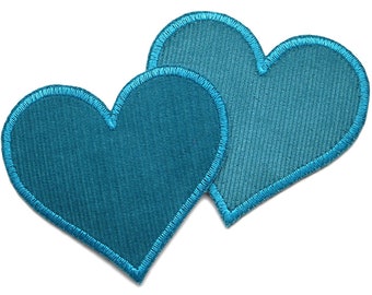 Heart cord patch set of 2, heart patches for ironing petrol made of corduroy patches