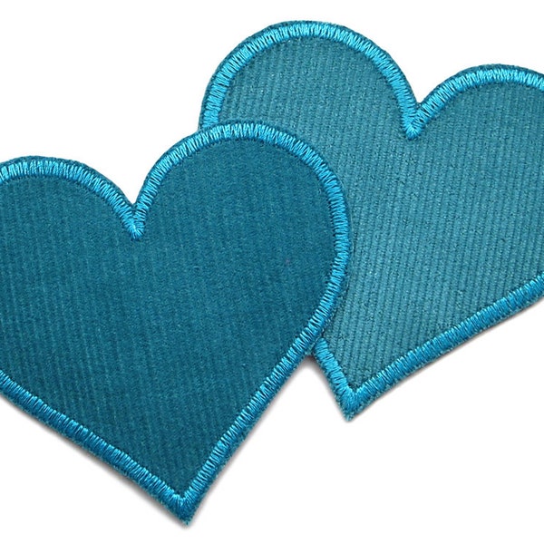 Heart cord patch set of 2, heart patches for ironing petrol made of corduroy patches