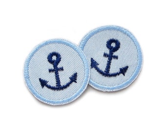 2 denim patches anchor, 4 cm, trouser patch mini anchor as accessory, patch for ironing