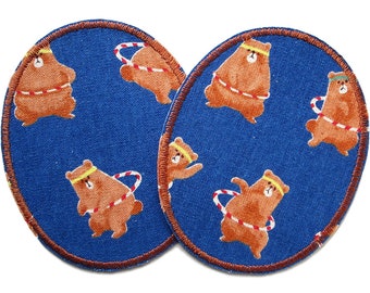 2 iron-on bear patches, 8 x 10 cm, trouser patches Hula Hoop Bear, knee patches for children