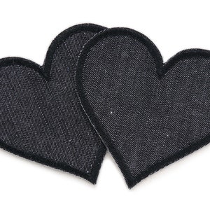 2 heart patches to iron on, jeans patches black heart, 8 cm, heart iron-on patches