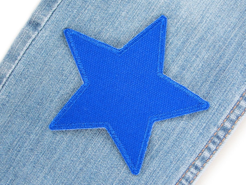 Stern Canvas blau Flicken zum aufbügeln, 10 cm, Applikation Aufnäher Bügelflicken, Hosenflicken Bild 2