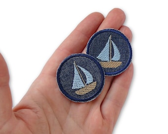 2 parches de velero para planchar, 4 cm, parches de barco bordados, mini parches marítimos