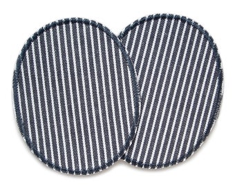 Set of 2 knee patches stripes jeans gray, iron-on patches for children/adults