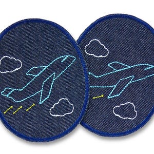 2 vliegtuigpatches om op jeans te strijken, donkerblauw, 8 x 10 cm, broekpatches, kniepatches voor kinderen