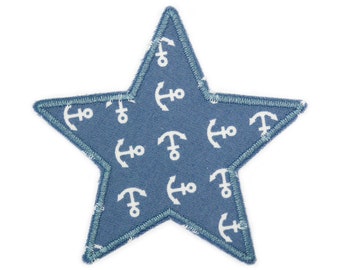 Anchor star patch for ironing grey, 10 cm, maritime anchor patch, trouser patch temple patch