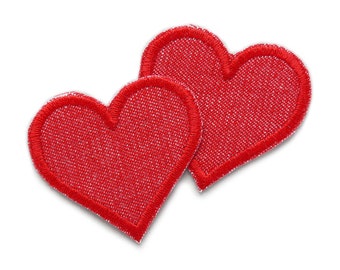 2 kleine rode hartjes om op te strijken, denim patches hart, 5,5 cm, harten om op te strijken