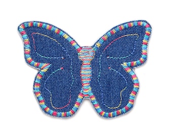 Schmetterling Aufnäher Bügelflicken, 7,5 cm, Jeansflicken Regenbogen Schmetterling, Patch zum aufbügeln