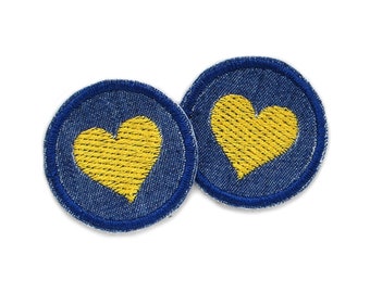 2 jeans Raft de coeur, 4 cm, coeur brodé jaune doré, mini patch à repasser
