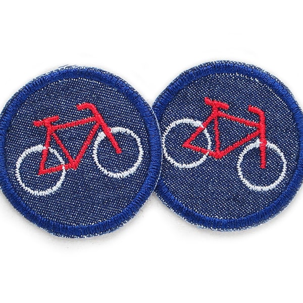 Mini Jeansflicken 2er Set Fahrrad, 4 cm, Fixie Rad Flicken zum aufbügeln für Kinder