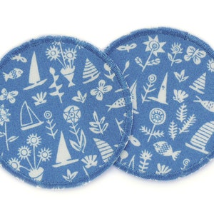 2 toppe termoadesive - Sealife, 7 cm, toppe termoadesive marittime per bambini con barche a vela, pesci e fiori