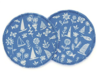 2 iron-on patches - Sealife, 7 cm, maritime iron-on patches for children with sailing boats, fish and flowers