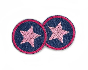 2 Mini Jeansflicken Stern rosa/pink, 4 cm, kleine Flicken zum aufbügeln