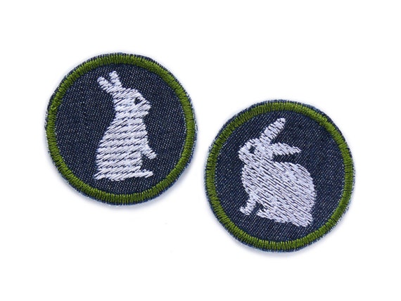 2 White Rabbits Mini Iron-on Patches 4 Cm Small Trouser 