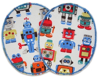 2 XL robotic iron-on patches, 10 x 12 cm, robust knee patches iron-on patches