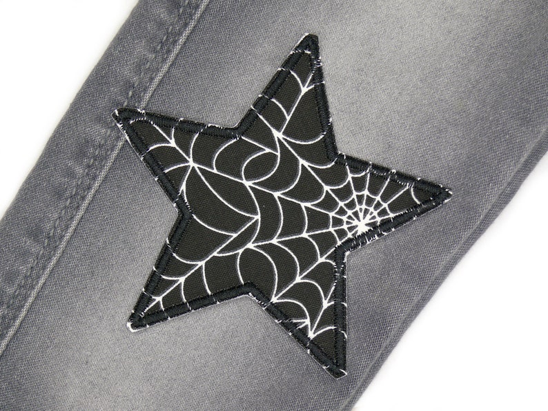 Spider web star black patch, 10 cm, spider ironing star patches to iron on, iron-on patches image 3