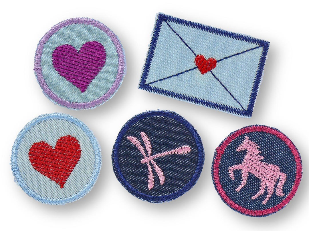 Mini Patches Set of 5 Mini Patches to Iron on - Horse Dragonfly Heart Love Letter ...