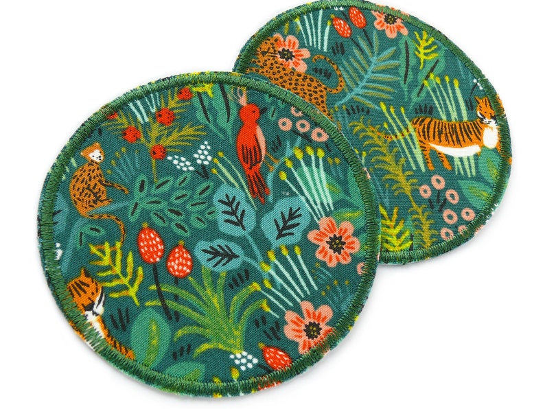 2 patchs de pantalon animaux de la jungle vert, 8 cm, patchs thermocollants pour enfants, pantalons de réparation durables image 2