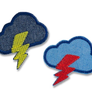 Cloud Lightning Bolt Iron-On Patch, 5.5 cm, Rain Cloud Iron-On Applique, Jeans Patch Cloud Lightning Bolt