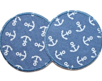 Anchor trouser patches set of 2 blue-grey, 8 cm, maritime patches Iron-on knee patches for children