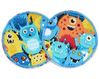 2 Monster Alien trouser patches colorful, 8 cm, patch patches for ironing for children