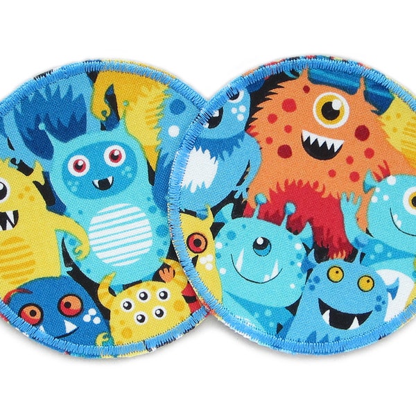 2 Monster Alien Hosenflicken bunt, 8 cm, Flicken Aufnäher zum aufbügeln für Kinder