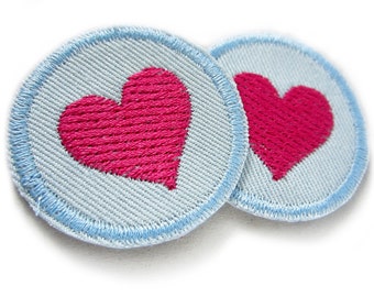 2 Mini Jeans Patches Heart Pink, 4 cm, Heart Trouser Patches Iron Patch Accessory for Ironing for Girls